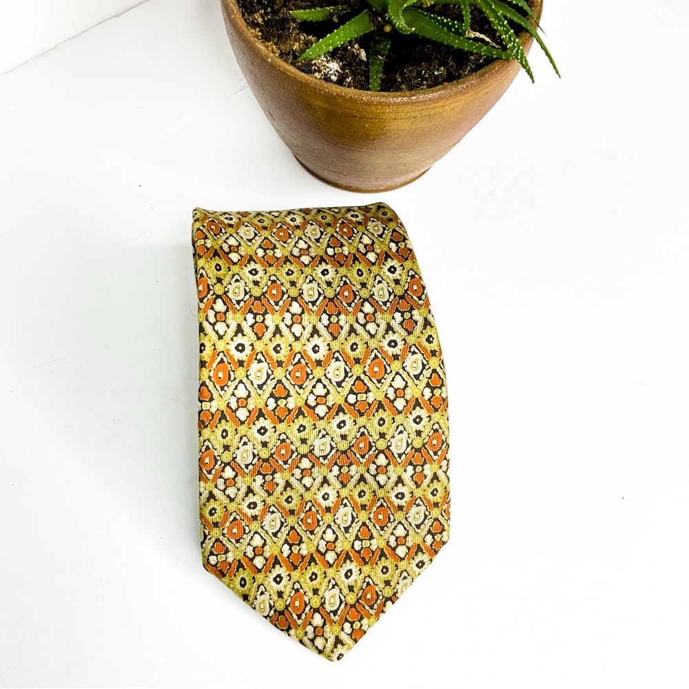 Givenchy Gentleman Paris Tie Silk Geometric Orange Gold